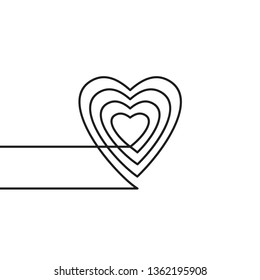Continuous line drawing of heart, Black and white vector minimalist illustration of love concept