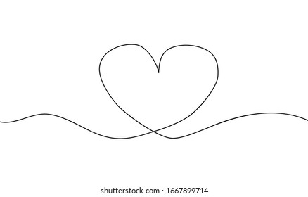 Continuous line drawing of heart, Black and white minimalist illustration of love concept