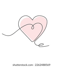 Continuous line drawing of a heart, black and white vector minimalist love concept illustration. Doodl.