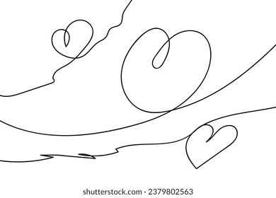 Kontinuierliche Linienzeichnung eines Herzens, schwarz-weißer Vektorgrafik minimalistischer Liebe Konzept Illustration. Doodl.