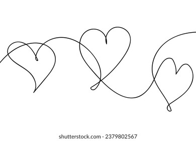 Continuous line drawing of a heart, black and white vector minimalist love concept illustration. Doodl.