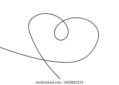 Dibujo de línea continua de una ilustración de concepto de amor minimalista de vectores de corazón, negro y blanco. Doodl.