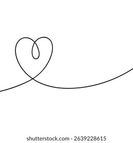 Continuous line drawing of a heart, black and white vector minimalist love concept illustration. Doodl.