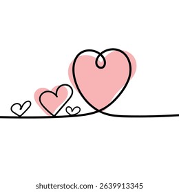 Continuous line drawing of a heart, black and white vector minimalist love concept illustration. Doodl.