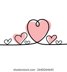 Continuous line drawing of a heart, black and white vector minimalist love concept illustration. Doodl.