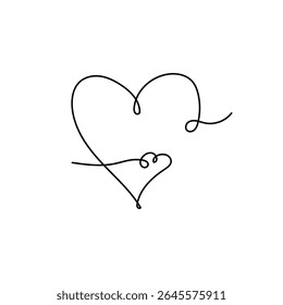 Continuous line drawing of a heart, black and white vector minimalist love concept illustration. Set. Doodl.