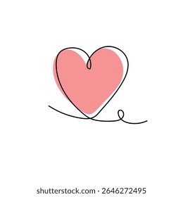 Dibujo de línea continua de un corazón, ilustración de concepto de amor minimalista de Vector en blanco y negro. Conjunto. 