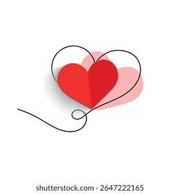 Dibujo de línea continua de un corazón, ilustración de concepto de amor minimalista de Vector en blanco y negro. Conjunto. Garabato.