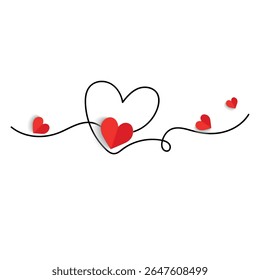 Continuous line drawing of a heart, black and white vector minimalist love concept illustration. Set. Doodl.