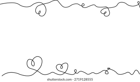 Kontinuierliche Linie, die den Herzrand zeichnet. Minimalistischer Love Line Art Frame Vektor. Einfaches romantisches Herzrahmendesign. Eine Linie Art Border für Valentinstag oder Hochzeiten.