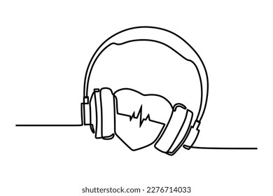 dibujo de línea continua de corazón combinado con auriculares