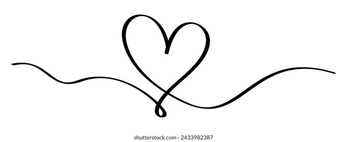 Continuous line drawing of a heart with heartbeat rhythm. Vector illustration