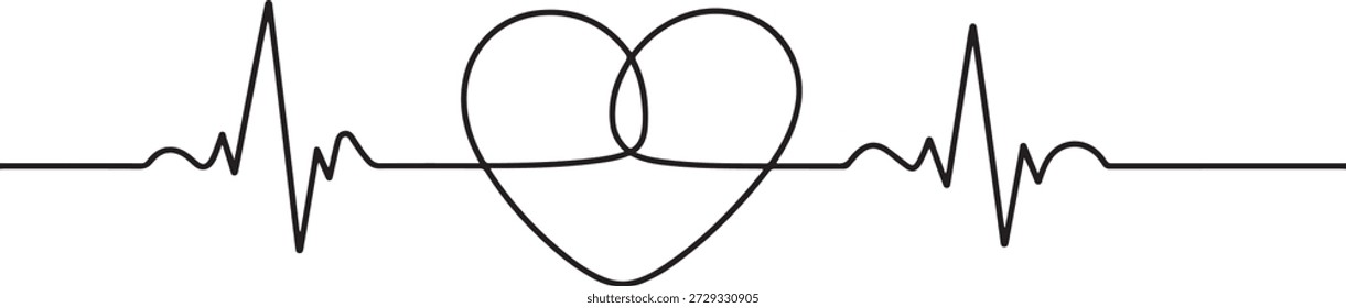 Kontinuierliche Linie Zeichnung des Herzens mit Herzschlag. Impulsspur. Kardiogramm-Symbol. einzeilige Symbolzeichnung
