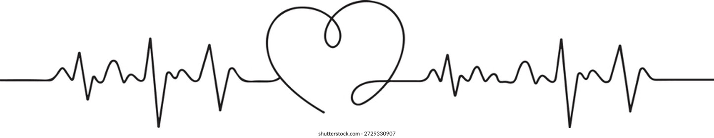 Kontinuierliche Linie Zeichnung des Herzens mit Herzschlag. Impulsspur. Kardiogramm-Symbol. einzeilige Symbolzeichnung

