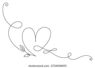 Icono de corazón de dibujo de línea continua con hojas. Diseño de arte de línea de corazón minimalista dibujado a mano. Abstractas concepto de amor romántico doodle para tarjeta de San Valentín, invitación de boda, Anuncio de Web e impresión. Vector