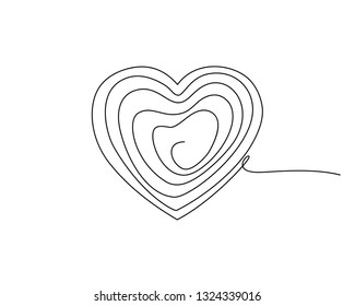 continuous line drawing of heart icons, concept of love. Vector