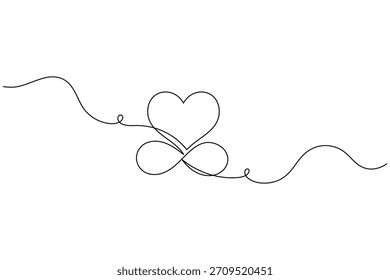 Dibujo de línea continua de un corazón entrelazado con un símbolo del infinito en blanco