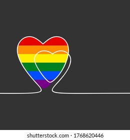 Dibujo continuo de la línea del corazón con el color de la bandera del orgullo gay LGBT, ilustración del vector