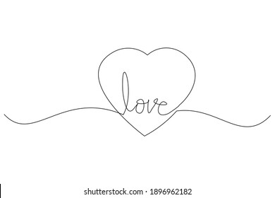 Dibujo continuo de amor al corazón. Arte de una sola línea de San Valentín. Ilustración del vector