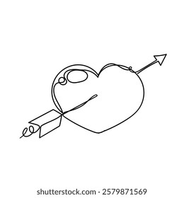 continuous line drawing heart love with arrow illustration