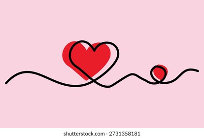 continuous line drawing of heart and love symbol vector.