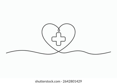 Continuous line drawing heart with medical cross