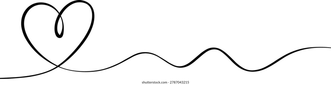 Continuous line drawing of heart, minimalist single line art work for valentine day, wedding invitation, romantic concept, 18 words, 131 characters