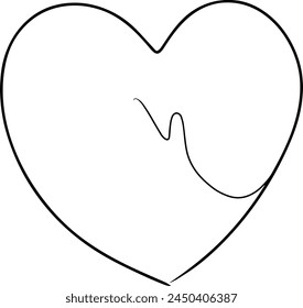 Continuous line drawing of heart on transparent background. Vector illustration