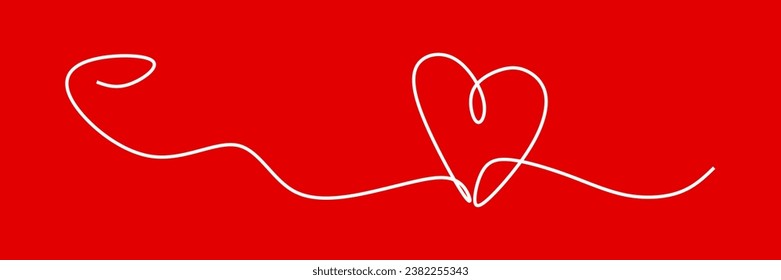 Continuous line drawing of heart. Heart one line icon. One line drawing background. Vector illustration. Heart white icon. red background