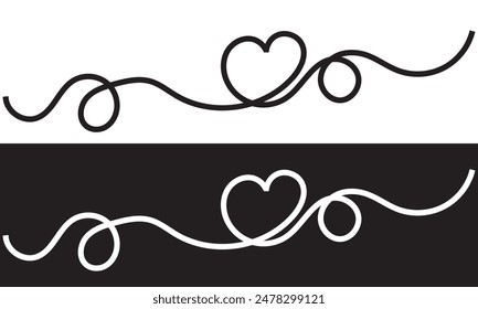 Dibujo de línea continua de corazón. Dibujo de una línea aislado sobre fondo blanco y negro. Ilustración vectorial. Símbolo de amor de una sola línea. EPS 10