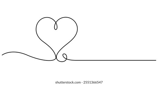 Continuous line drawing of heart. One line drawing background. Vector illustration. Single line love symbol, Hand drawn doodle heart. Stroke is editable so you can make it thiner or thicker.