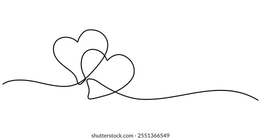 Dibujo de línea continua del corazón. Un fondo de dibujo de línea. Ilustración vectorial. Símbolo de amor de una sola línea, corazón de doodle dibujado a mano. El trazo es editable para que puedas hacerlo más delgado o grueso.