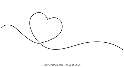 Dibujo de línea continua del corazón. Un fondo de dibujo de línea. Ilustración vectorial. Símbolo de amor de una sola línea, corazón de doodle dibujado a mano. El trazo es editable para que puedas hacerlo más delgado o grueso.