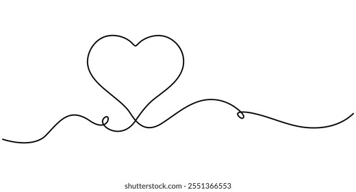 Continuous line drawing of heart. One line drawing background. Vector illustration. Single line love symbol, Hand drawn doodle heart. Stroke is editable so you can make it thiner or thicker.