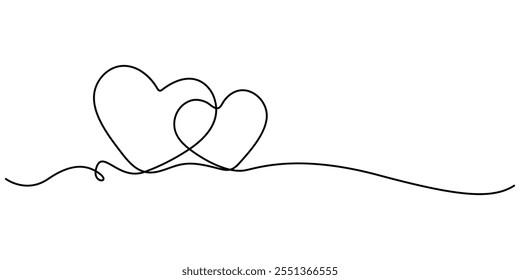 Continuous line drawing of heart. One line drawing background. Vector illustration. Single line love symbol, Hand drawn doodle heart. Stroke is editable so you can make it thiner or thicker.