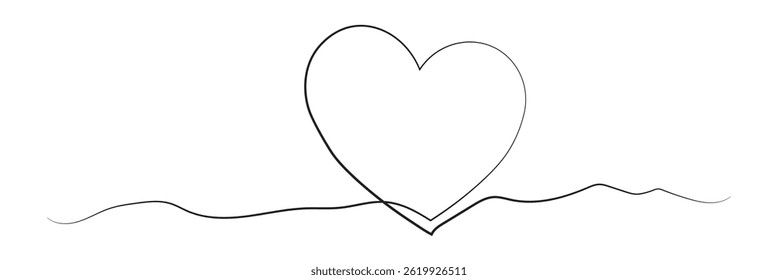 Desenho de linha contínua do coração. Ícone de uma linha no coração. Plano de fundo do desenho de uma linha. Ilustração vetorial. Ícone de coração preto .