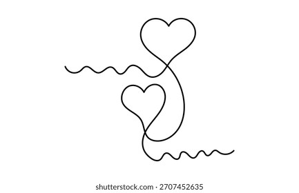 Desenho de linha contínua do coração. Ícone de uma linha no coração. Plano de fundo do desenho de uma linha. Ilustração vetorial. Ícone de coração preto. EPS 10