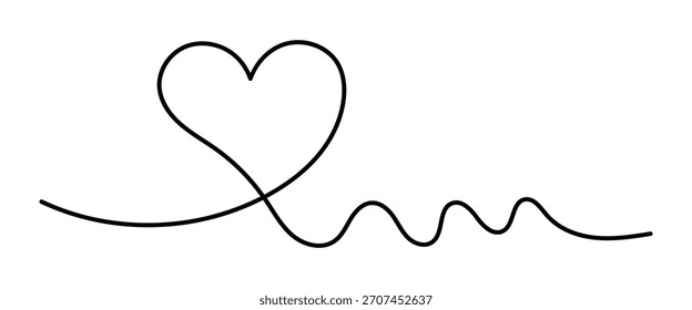 Continuous line drawing of heart. Heart one line icon. One line drawing background. Vector illustration. Heart black icon. EPS 10