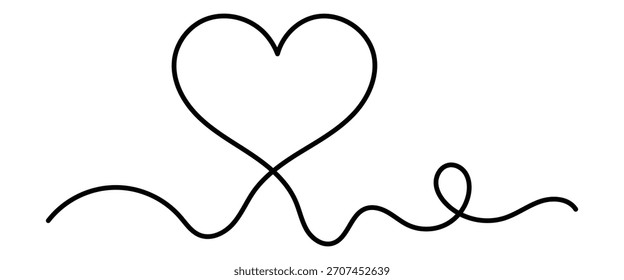 Dibujo de línea continua del corazón. Icono de una línea de corazón. Un fondo de dibujo de línea. Ilustración vectorial. Icono negro del corazón. EPS 10