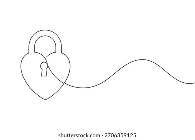Desenho de linha contínua de um cadeado de coração para amor, segurança e romance. ilustração