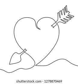 Continuous line drawing heart pierced by an arrow Symbol of love and tenderness vector illustration concept love