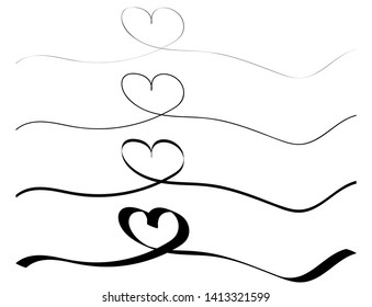 continuous line drawing of heart, set of hearts black and white vector minimalist illustration of love concept made of one line, isolated 