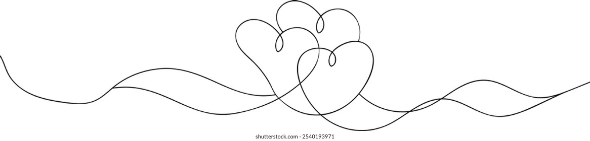 Desenho de linha contínua da forma do coração. Símbolo romântico para cartão de saudação e banner web em estilo linear simples. 