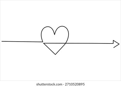 Dibujo de línea continua de forma de corazón con ilustración de Arte vectorial de flecha