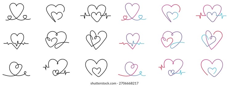 Continuous line drawing of heart shapes representing love and healthcare concept for Valentines Day