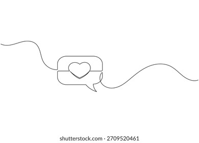 Dibujo de línea continua de un corazón en una burbuja de discurso, concepto de redes sociales