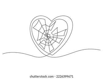 Dibujo continuo de la línea del corazón con telaraña dentro. Ilustración vectorial.