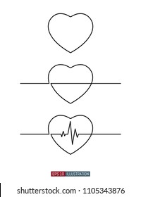 Continuous line drawing of heart symbol. Template for your design. Vector illustration.
