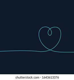 continuous line drawing of heart. valentines card. Stock Vector illustration isolated on blue background.