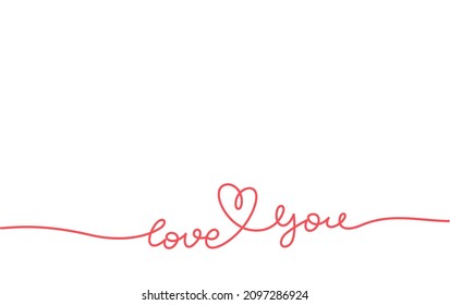 Continuous line drawing  heart   word LOVE YOU  One line vector minimalist frame illustration love concept  
